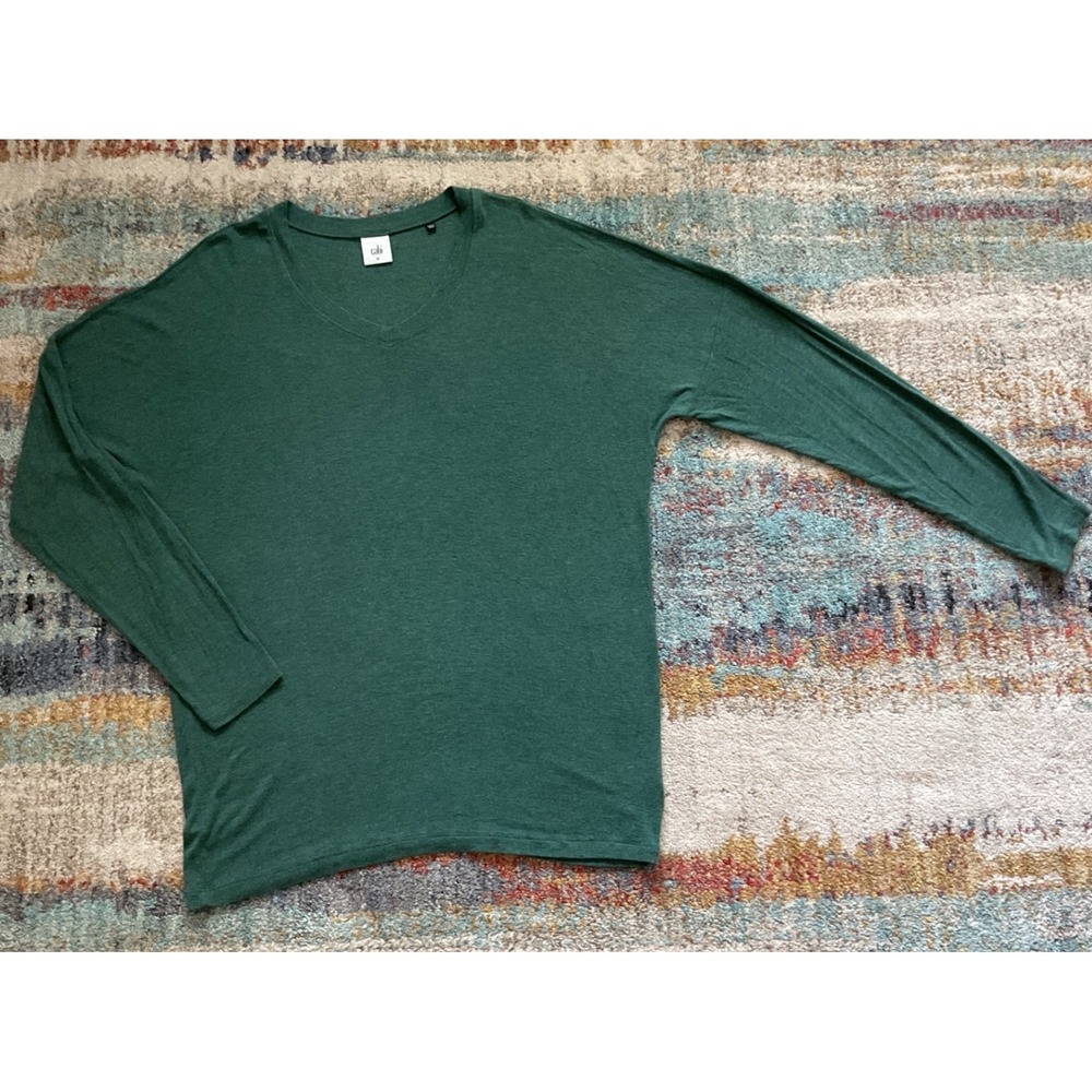Cabi 3805 Womens Forest Green V-Neck Long Sleeve Relaxed Knit Top Medium